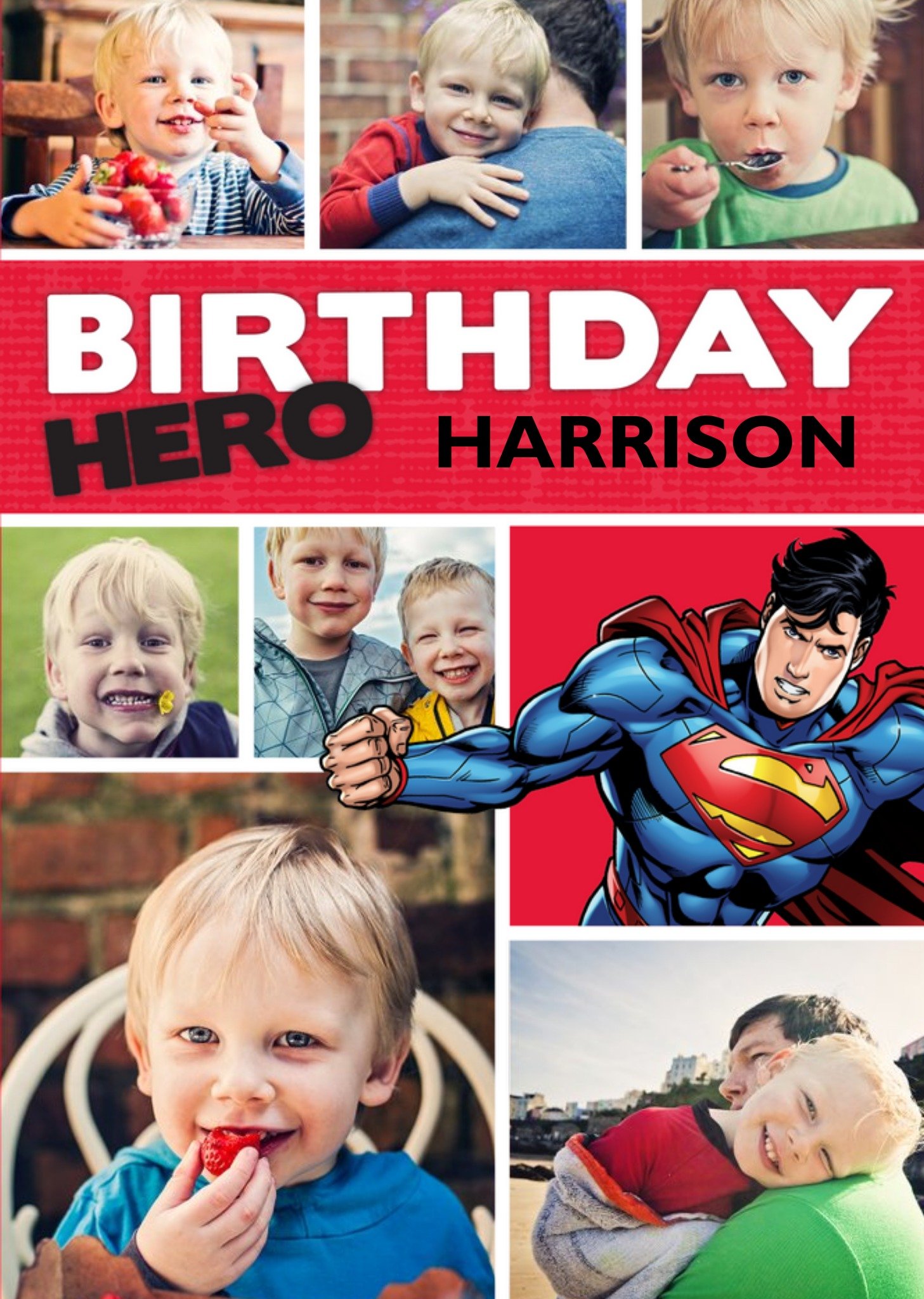 Dc Comics Marvel Superman Personalised Multi Photo Upload Birthday Card, Large