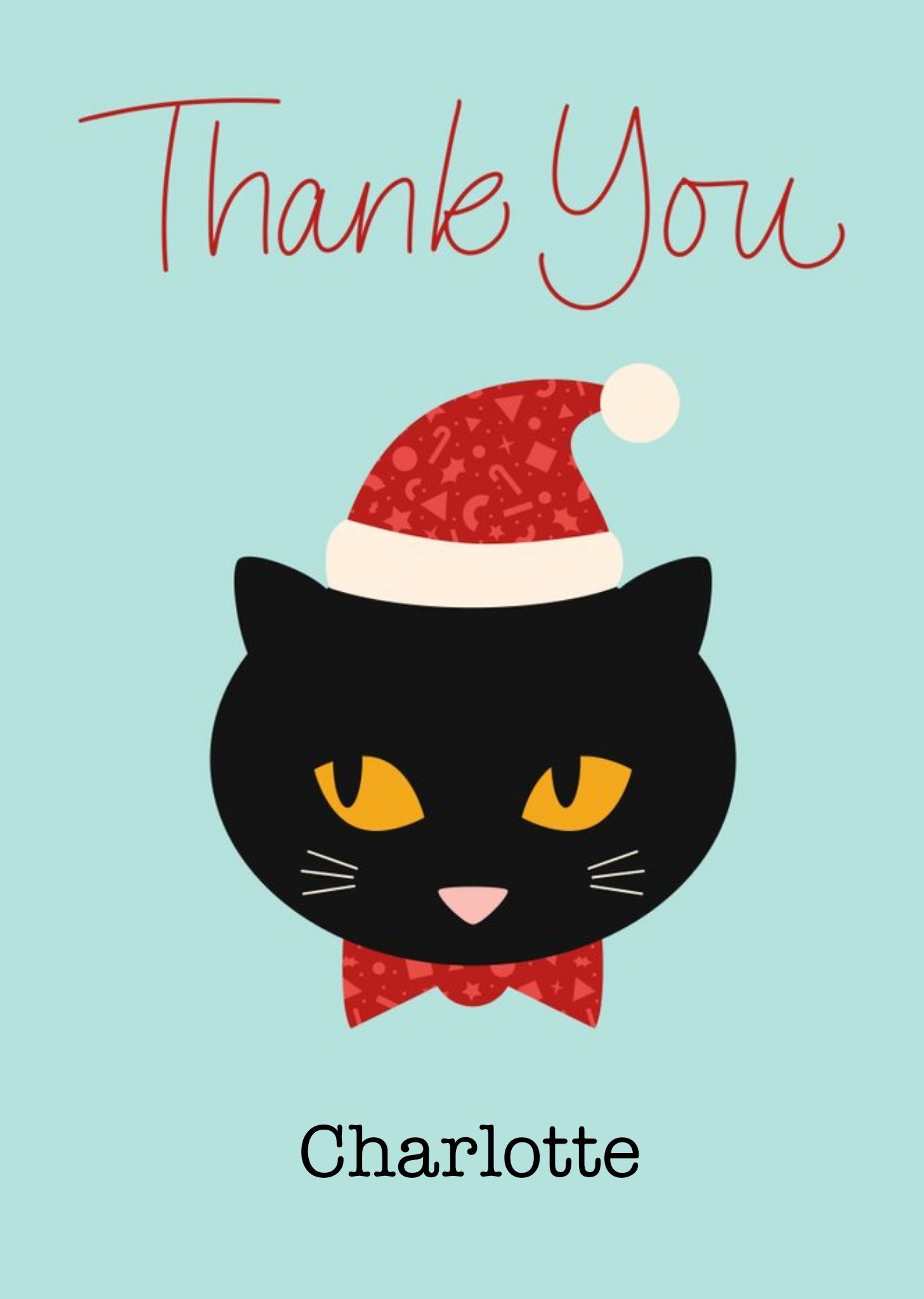 Modern Cat Illustration Christmas Thank You Card Ecard