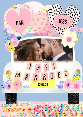 Katt Jones Illustration Colourful Wedding Photo Upload Confetti Card