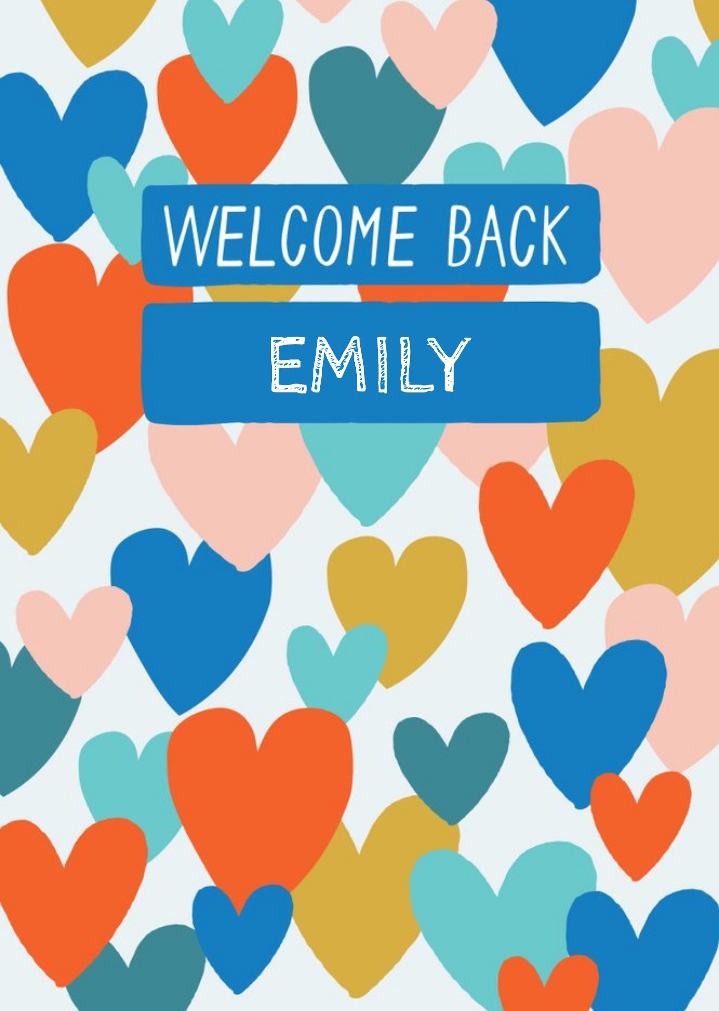 Natalie Alex Designs Trendy Personalised Welcome Back Love Hearts Card Ecard