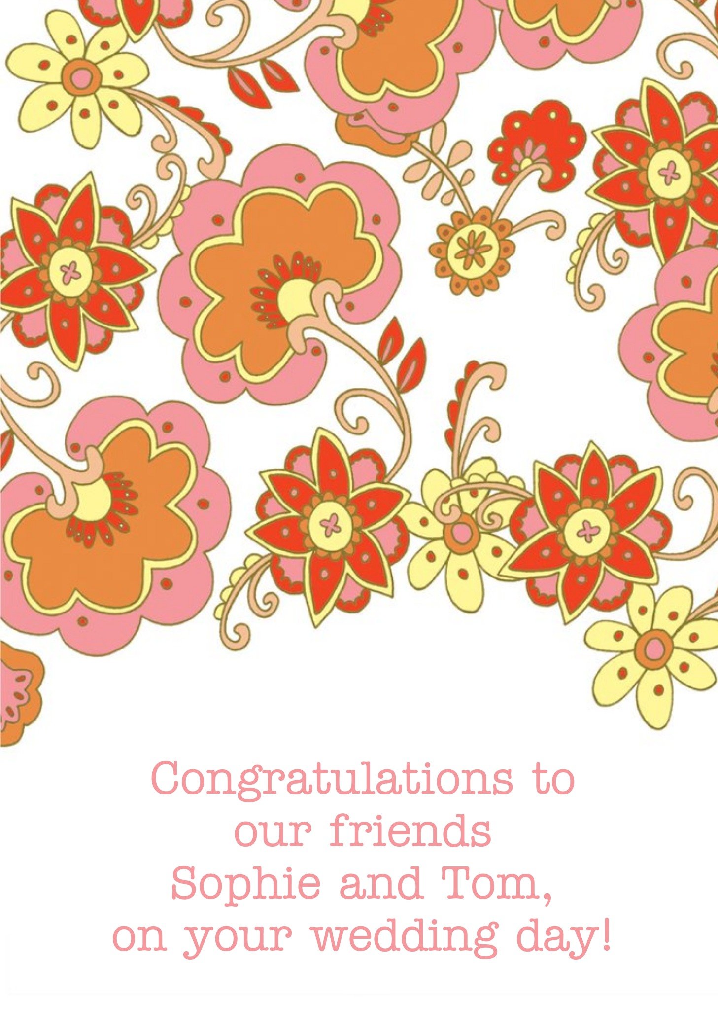 Illustrated Floral Patterned Congratulations Wedding Card Ecard