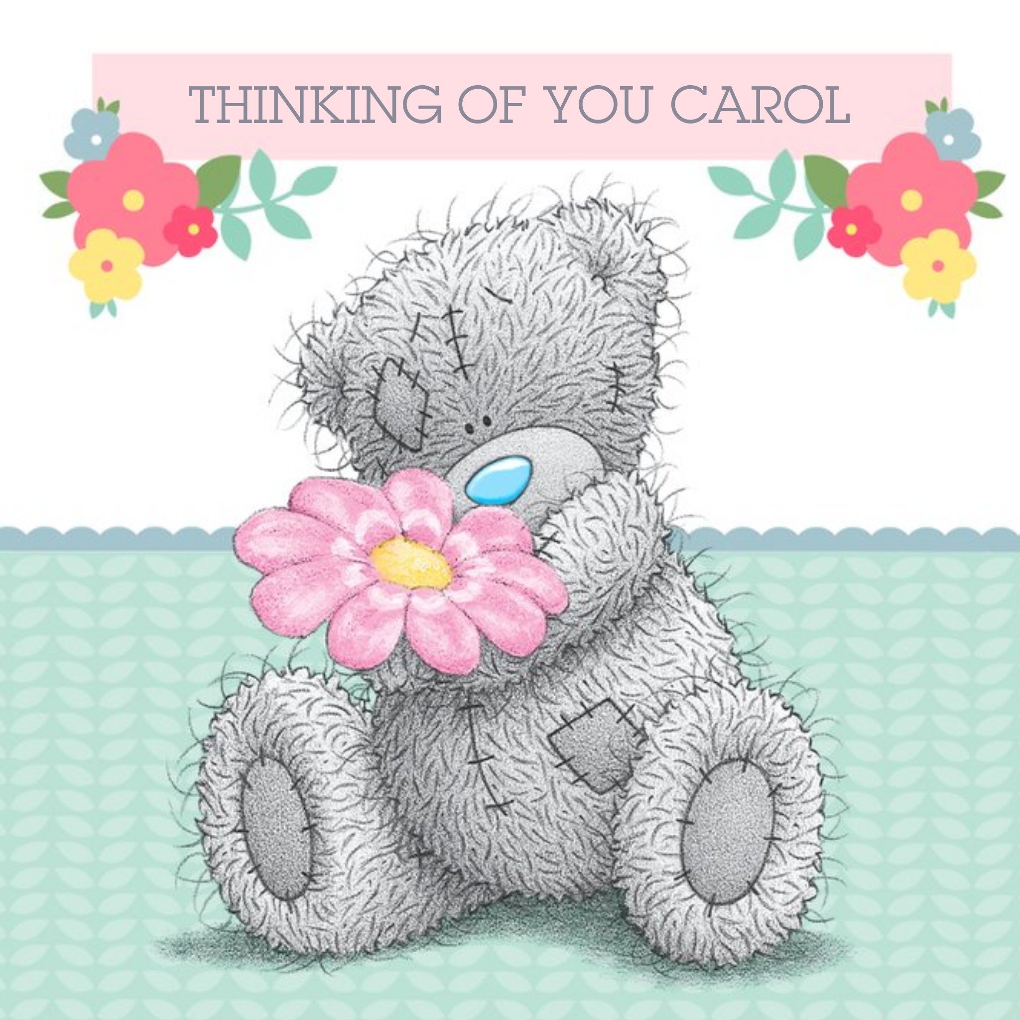 Me To You Tatty Teddy With Flowers Personalised Thinking Of You Card, Square