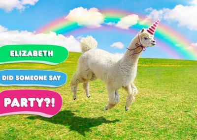 Llama Party Birthday Card - Rainbow