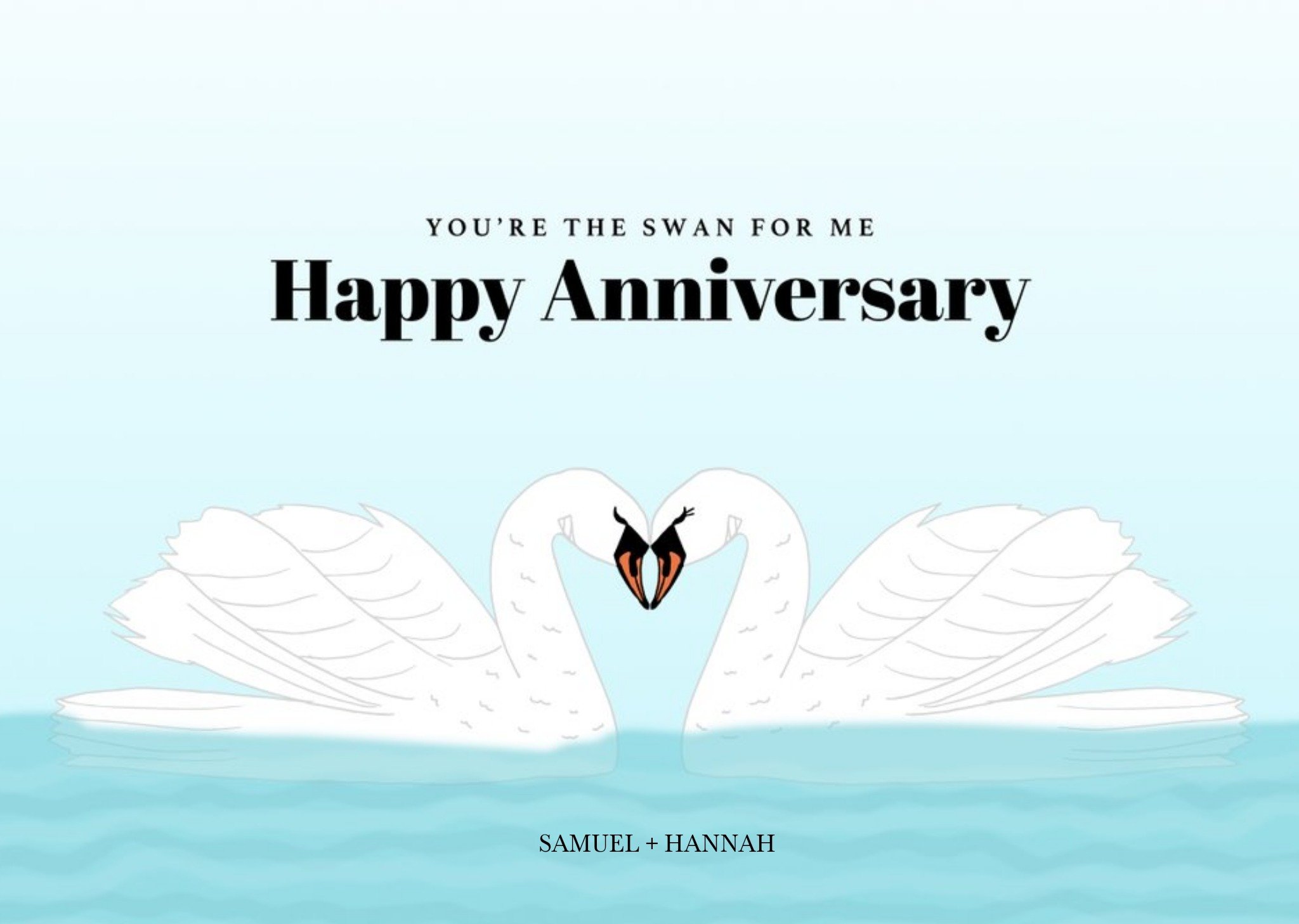 Two Swans Illustration Personalised Anniversary Card Ecard