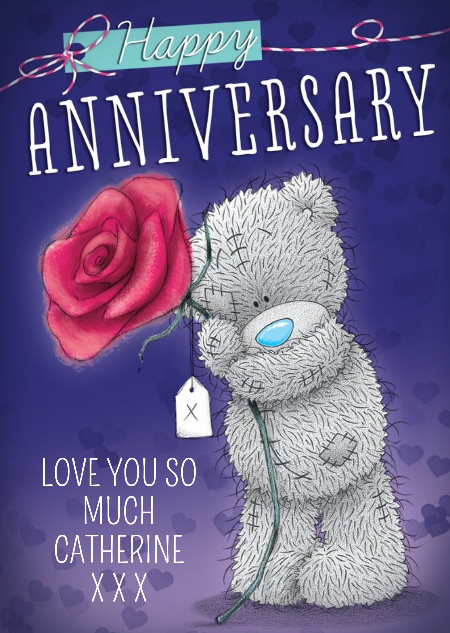 Me To You Tatty Teddy Big Rose Personalised Happy Anniversary Card, Large