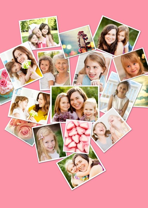 Pink Heart Shaped Multi Photo Upload Collage Card