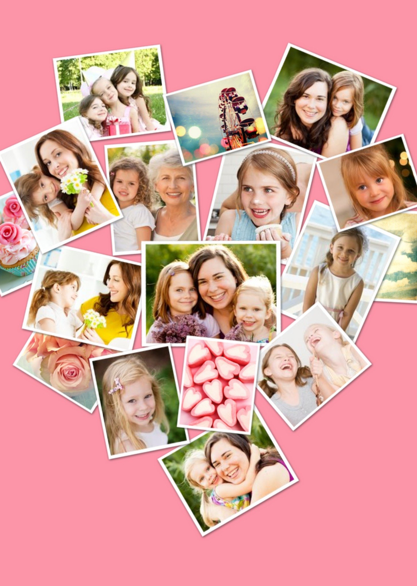 Moonpig Pink Heart Shaped Multi Photo Upload Collage Card, Large