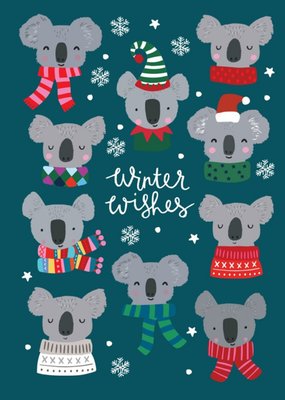 Cute Illustrated Koalas Snowflake Winter Wishes Card