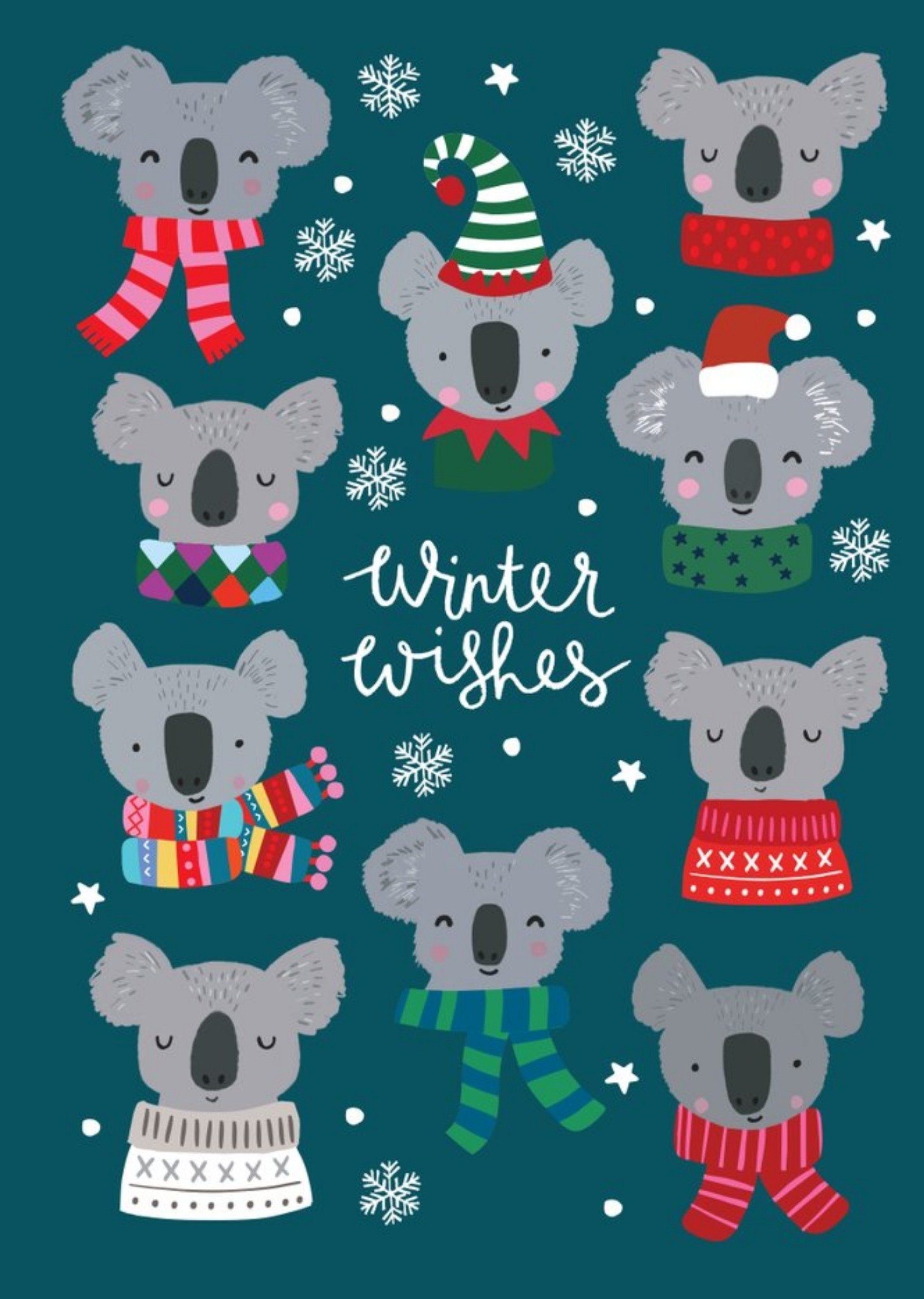 Cute Illustrated Koalas Snowflake Winter Wishes Card Ecard