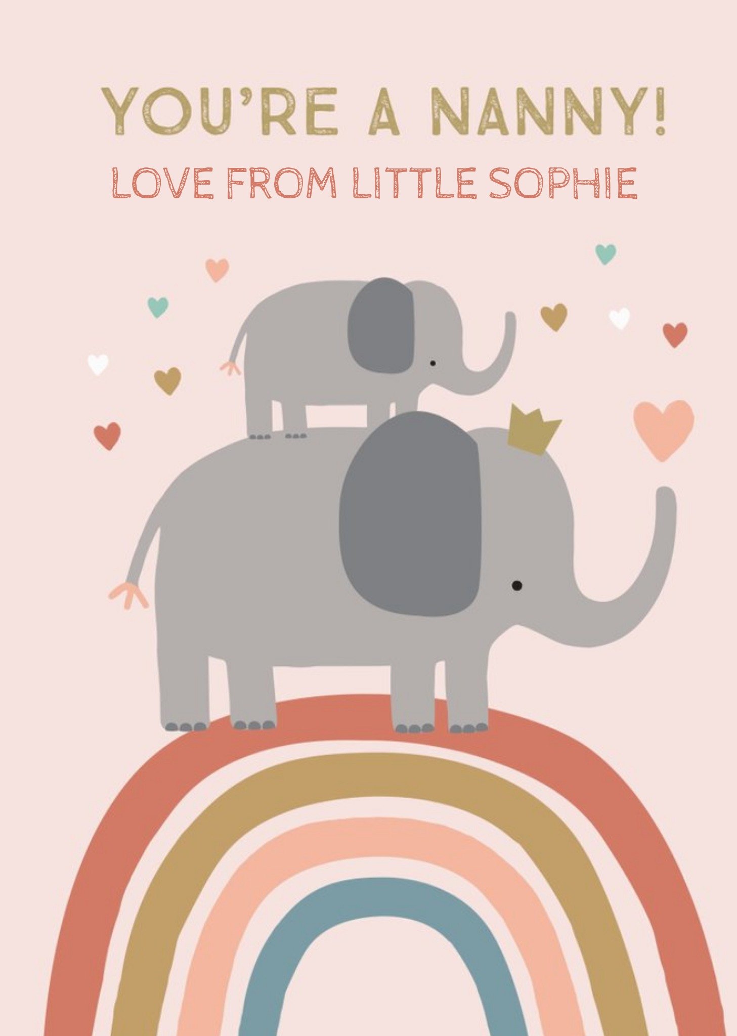 Moonpig Natalie Alex Designs Illustrated Elephants You're A Nanny Customisable Card, Large