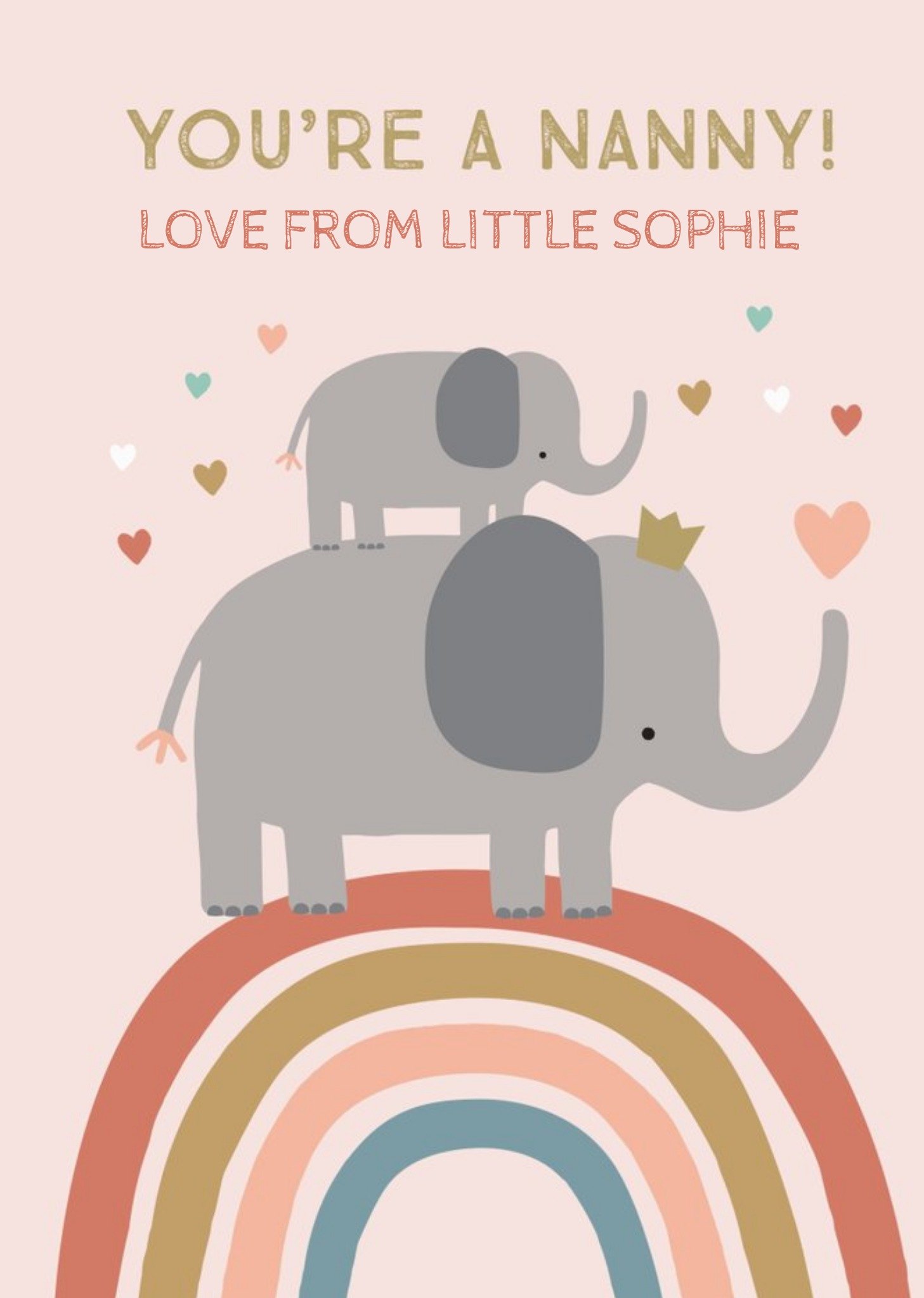 Natalie Alex Designs Illustrated Elephants You're A Nanny Customisable Card Ecard