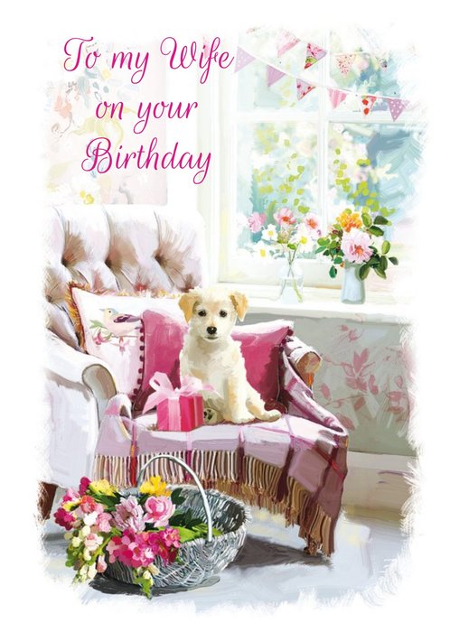 Cute Puppy Dog To My Wife Traditional Birthday Card