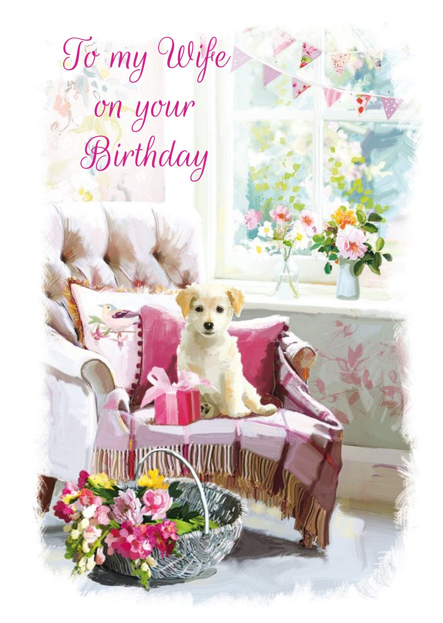 Ling Design Cute Puppy Dog To My Wife Traditional Birthday Card, Large