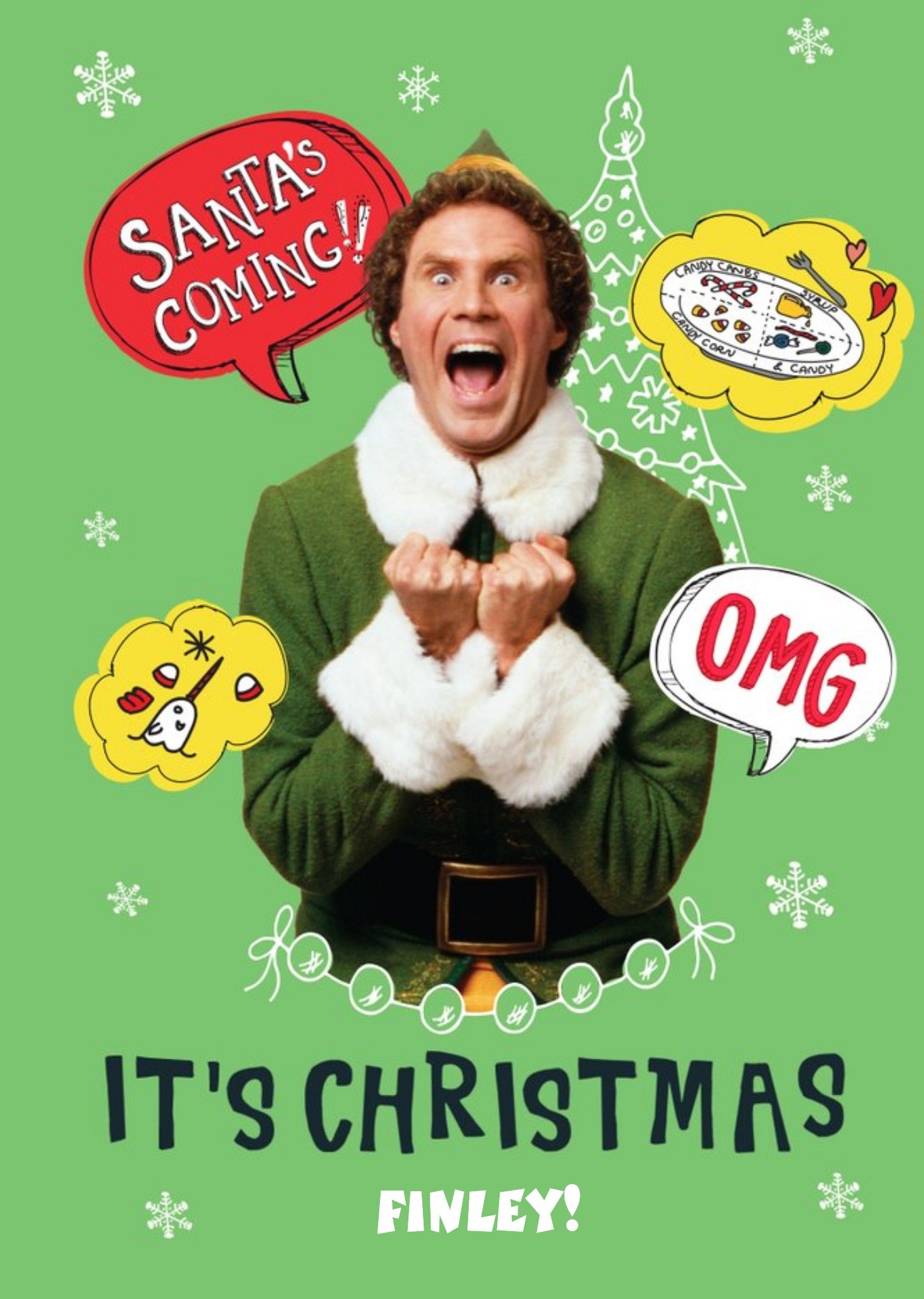 Elf The Film Omg Santa Is Coming Christmas Card Ecard