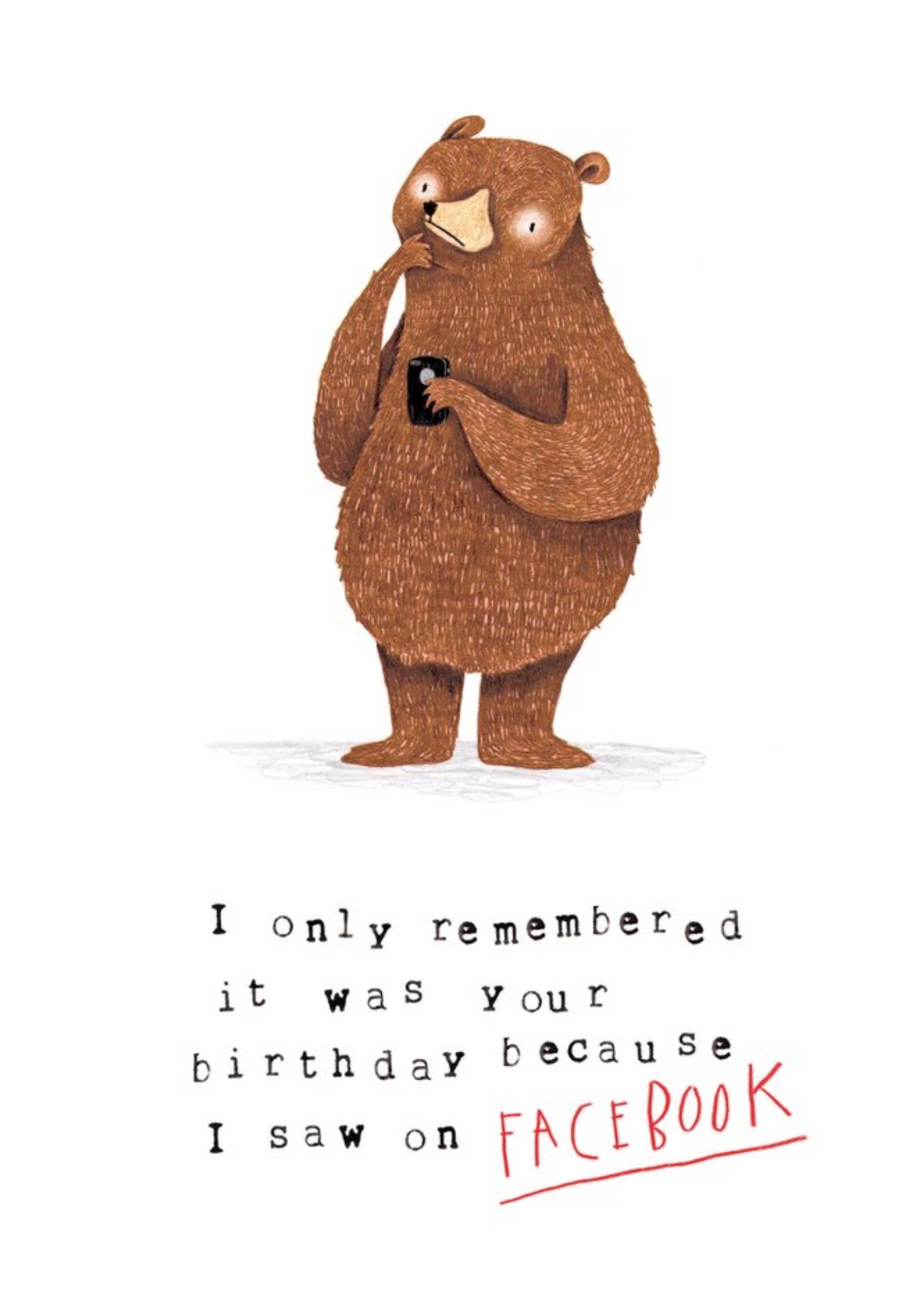 Moonpig Animal Birthday Card - Grizzly Bear - Facebook, Large