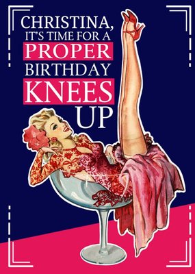 Retro funny humour proper birthday knees up personalised friend birthday card