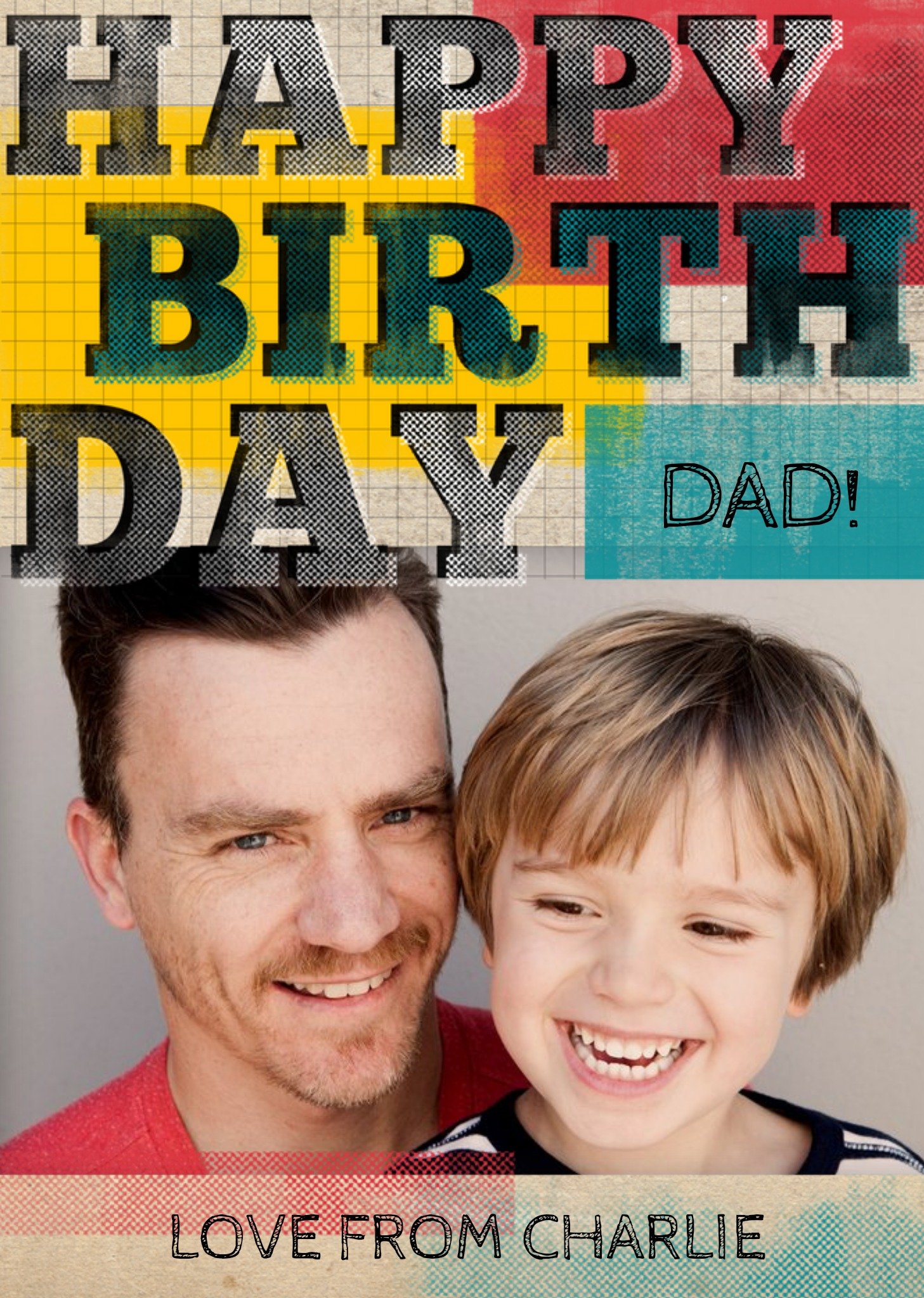 Moonpig Faded Squares Personalised Photo Upload Happy Birthday Card For Dad, Large