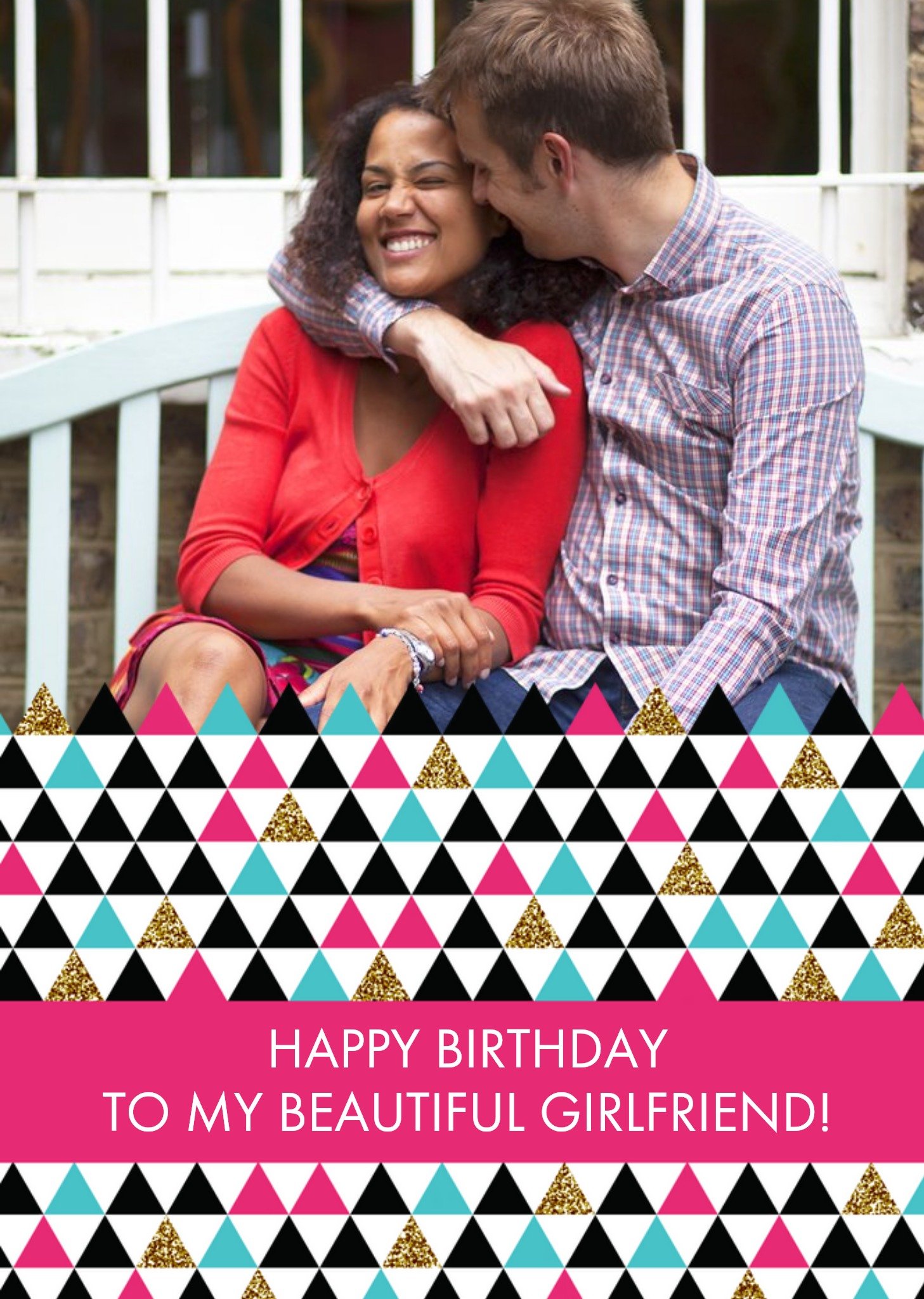 Moonpig Geometric Triangles Personalised Photo Upload Happy Birthday Card For Girlfriend Ecard