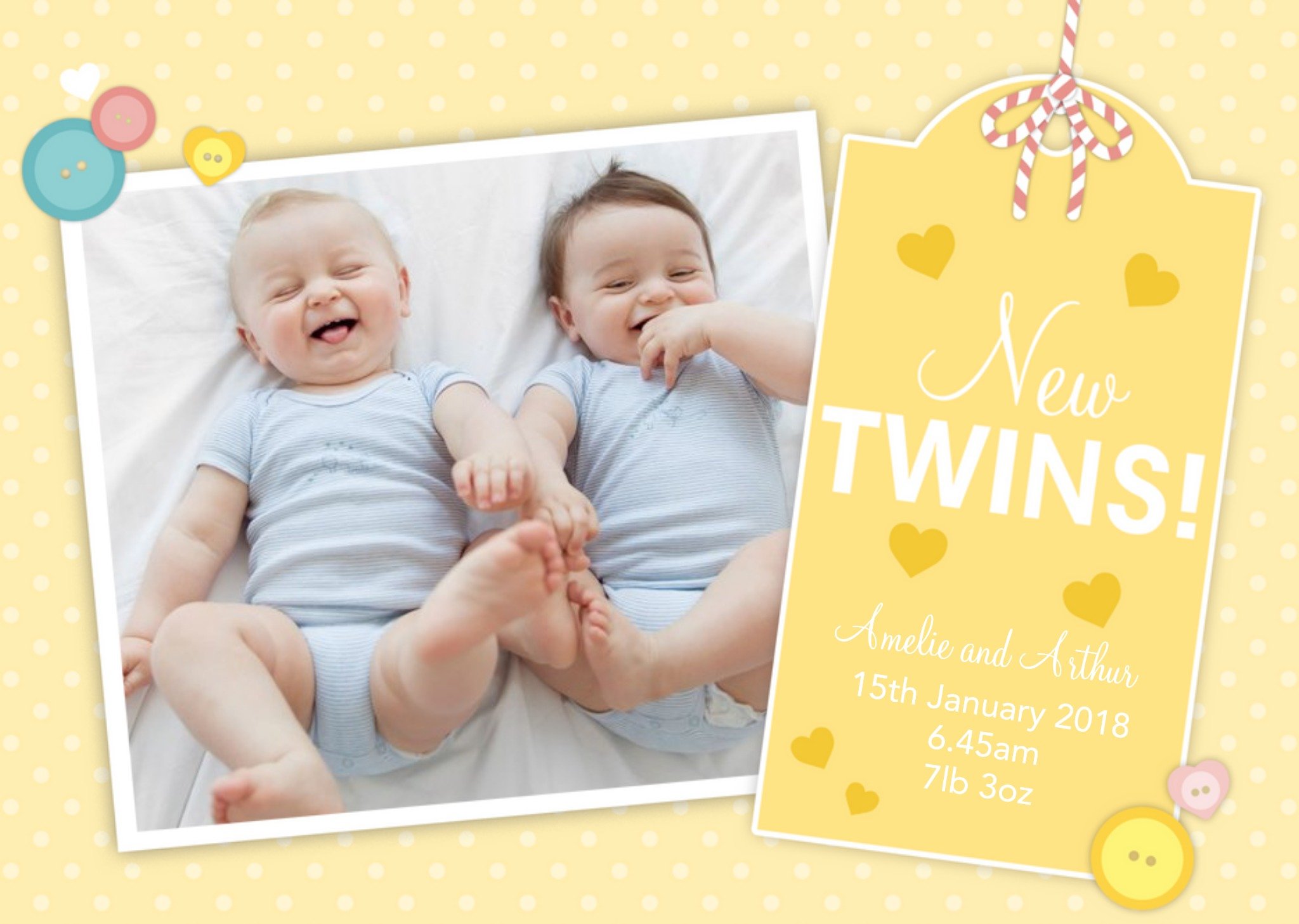 Moonpig Photo Upload Card - New Twins, Large