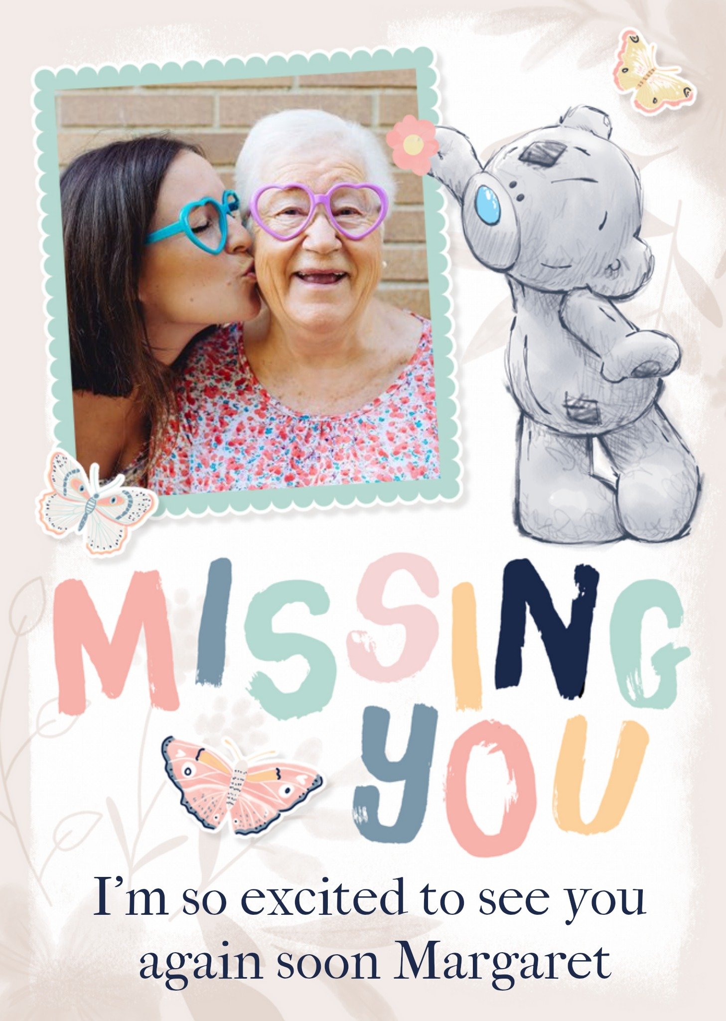 Me To You Tatty Teddy Missing You Butterfly Neutral Coloured Photo Upload Card Ecard