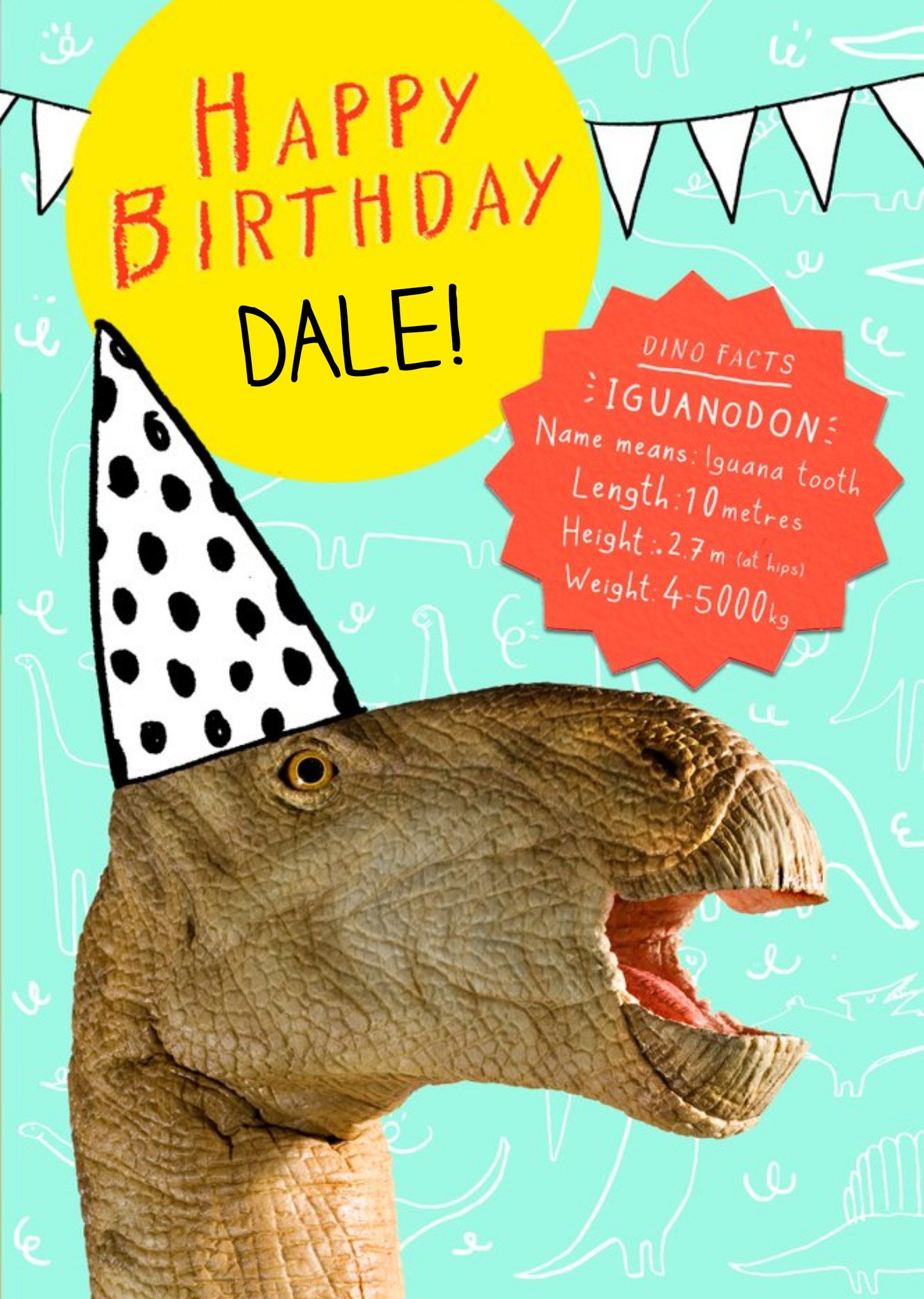 The Natural History Museum Excited Dinosaur Personalised Happy Birthday Card, Large
