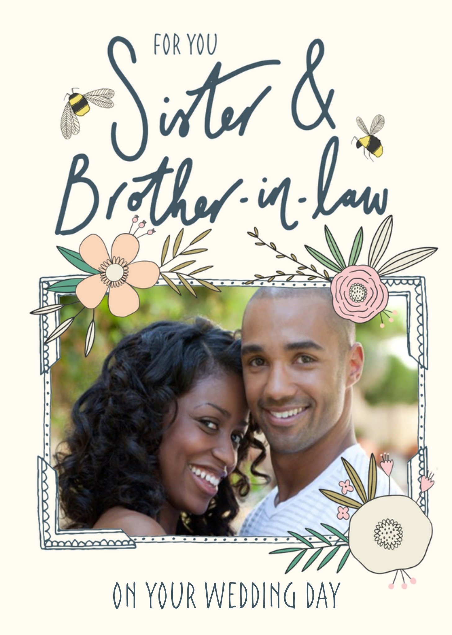 Moonpig Floral Photo Upload Wedding Card - Sister And Brother-In-Law - Traditional Flowers And Bumbl