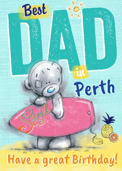 Tatty Teddy With Surfboard In Perth Personalised Birthday Card For Dad