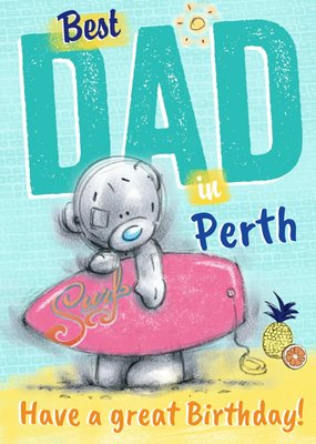 Tatty Teddy With Surfboard In Perth Personalised Birthday Card For Dad