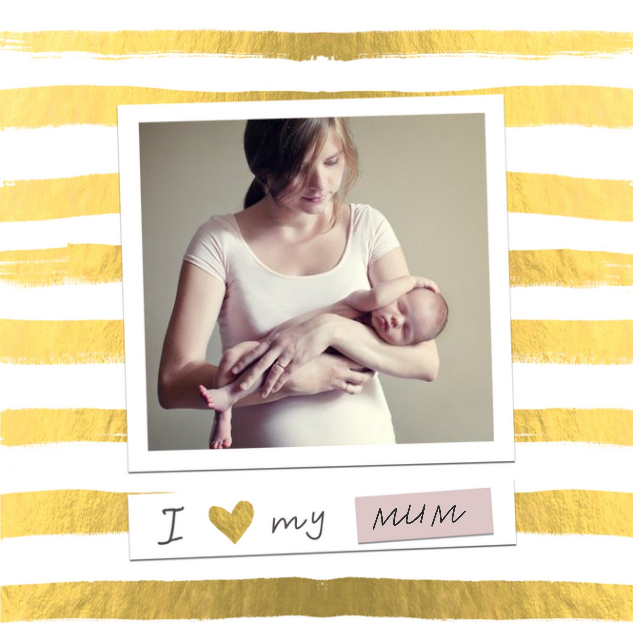 Mother's Day Card Gold Stripe Photo Upload Card, Square