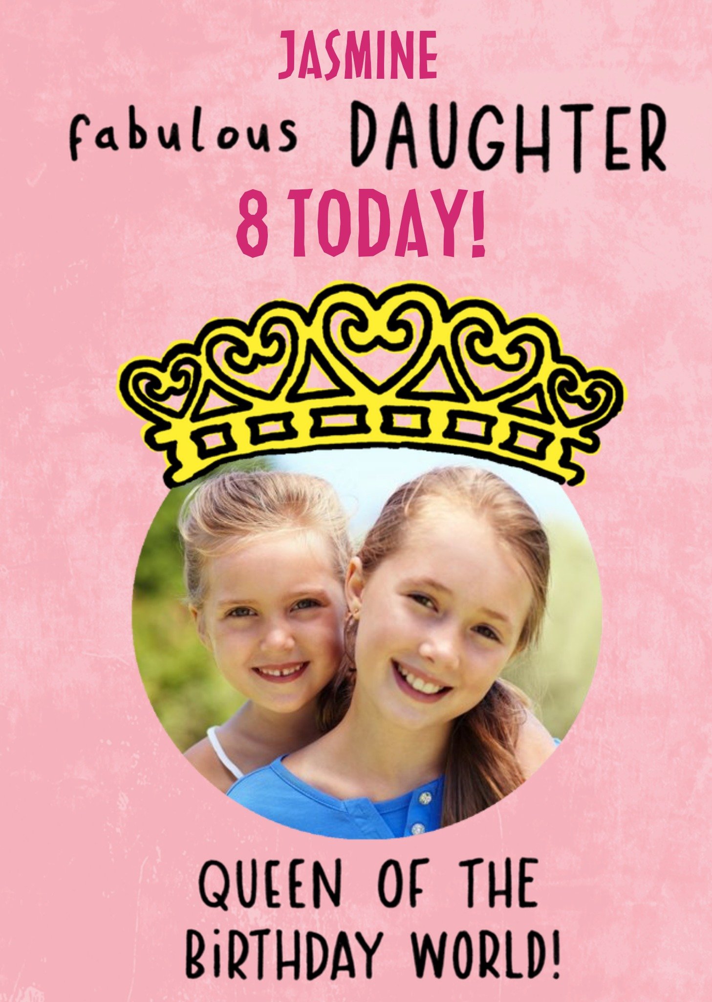 Moonpig Pink Photo Upload With Crown And Editable Age Fabulous Daughter Birthday Card , Large