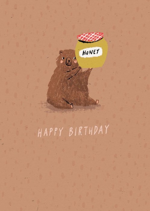 Modern Cute Bear And Honey Birthday Card