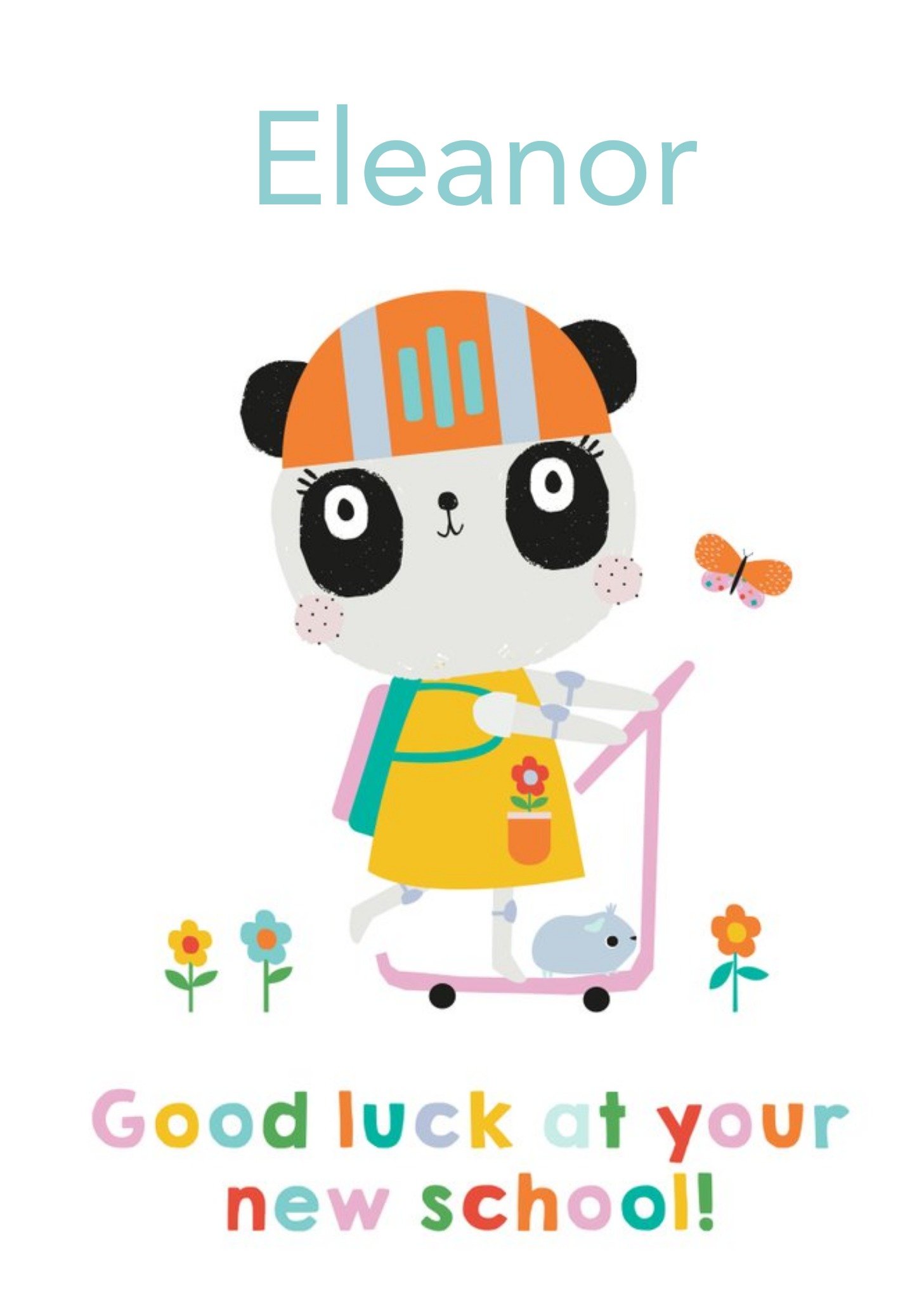 Friends Lemon Ribbon Characters Cute Illustrated Panda New School Card, Large