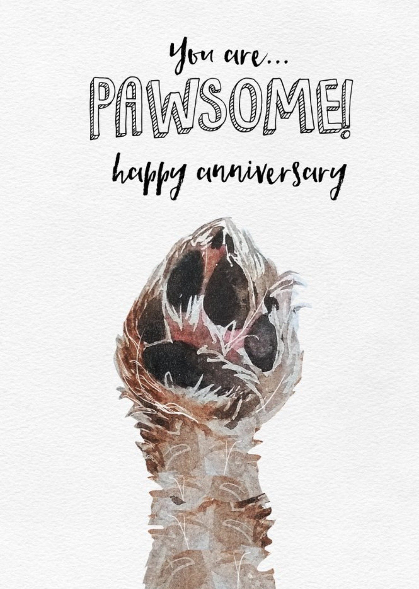 Cute Paw Watercolour Illustration You Are Pawsome Anniversary Card Ecard