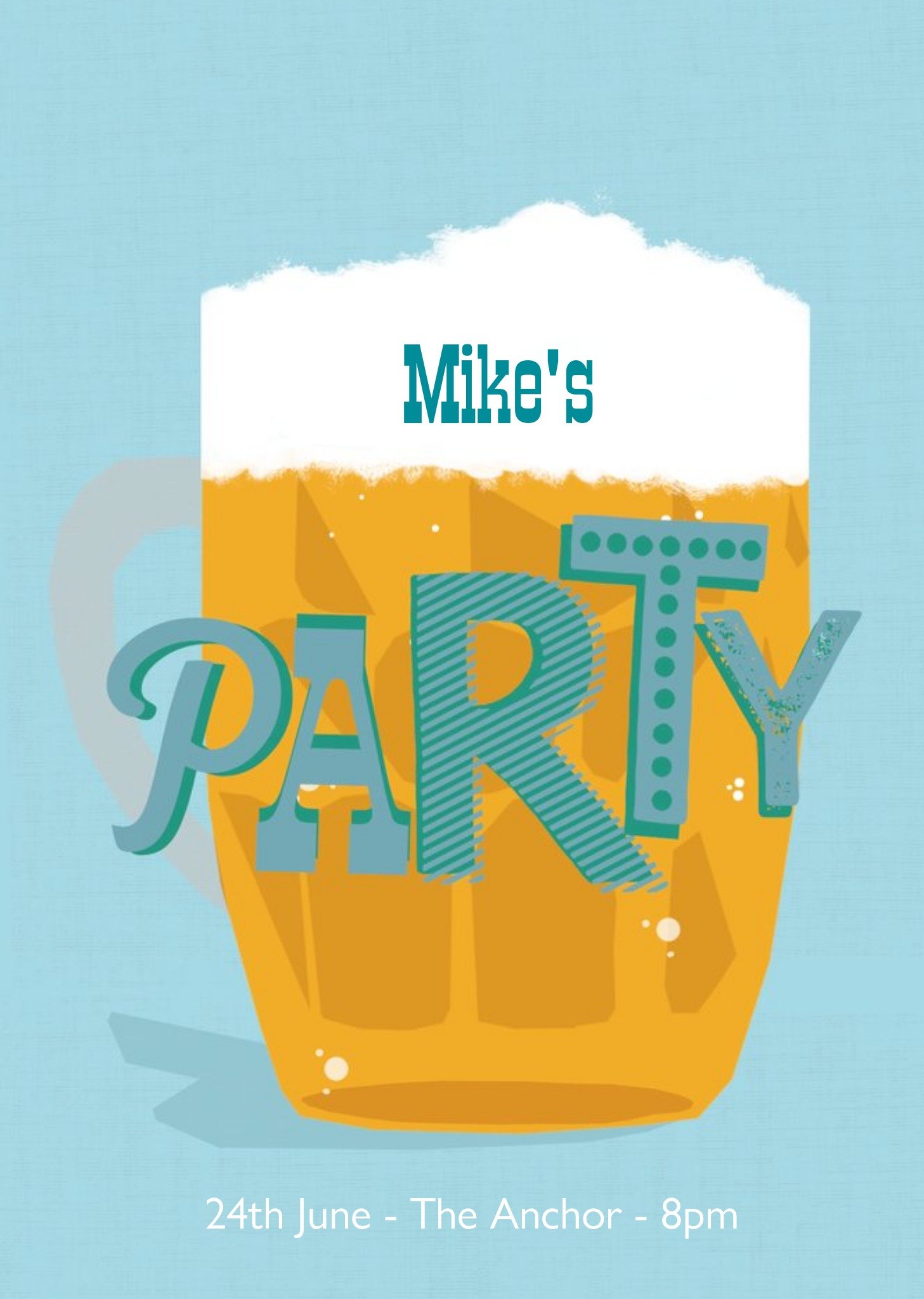 Moonpig Big Beer Personalised Birthday Party Invitation, Standard Card