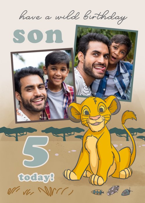 Cute Disney The Lion King Son 5th Birthday Photo Upload Card