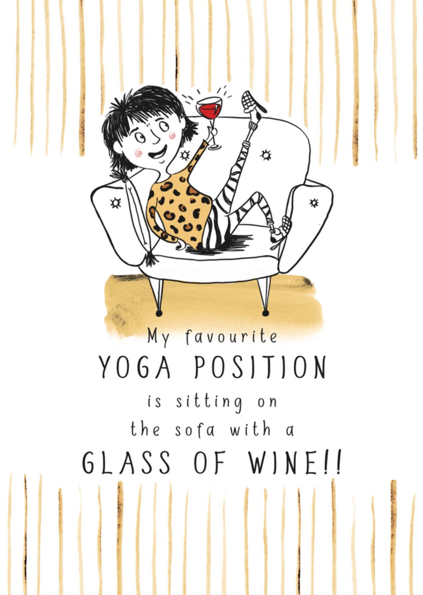 Moonpig Cheeky Illustrated Yoga Glass Of Wine Birthday Greetings Card, Large