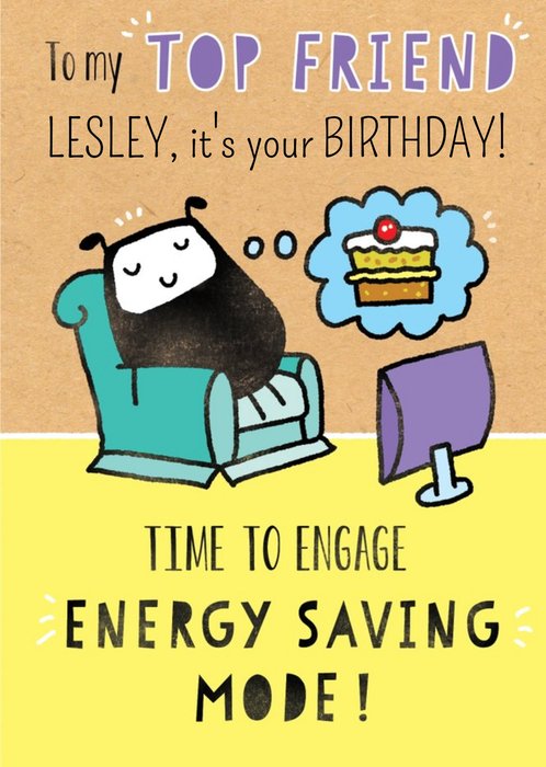 Deeply Sheeply Energy Saving Mode Top Friend Birthday Card