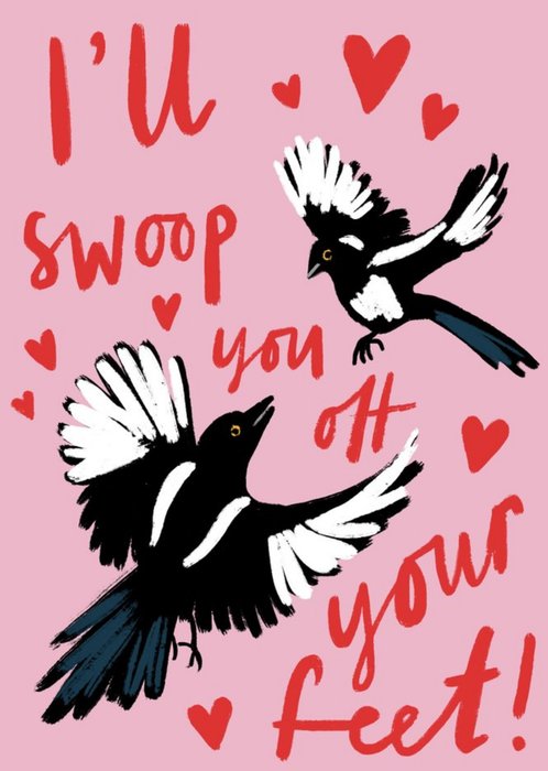 Katy Welsh Illustrated Magpie Sweep You Off Your Feet Anniversary Card