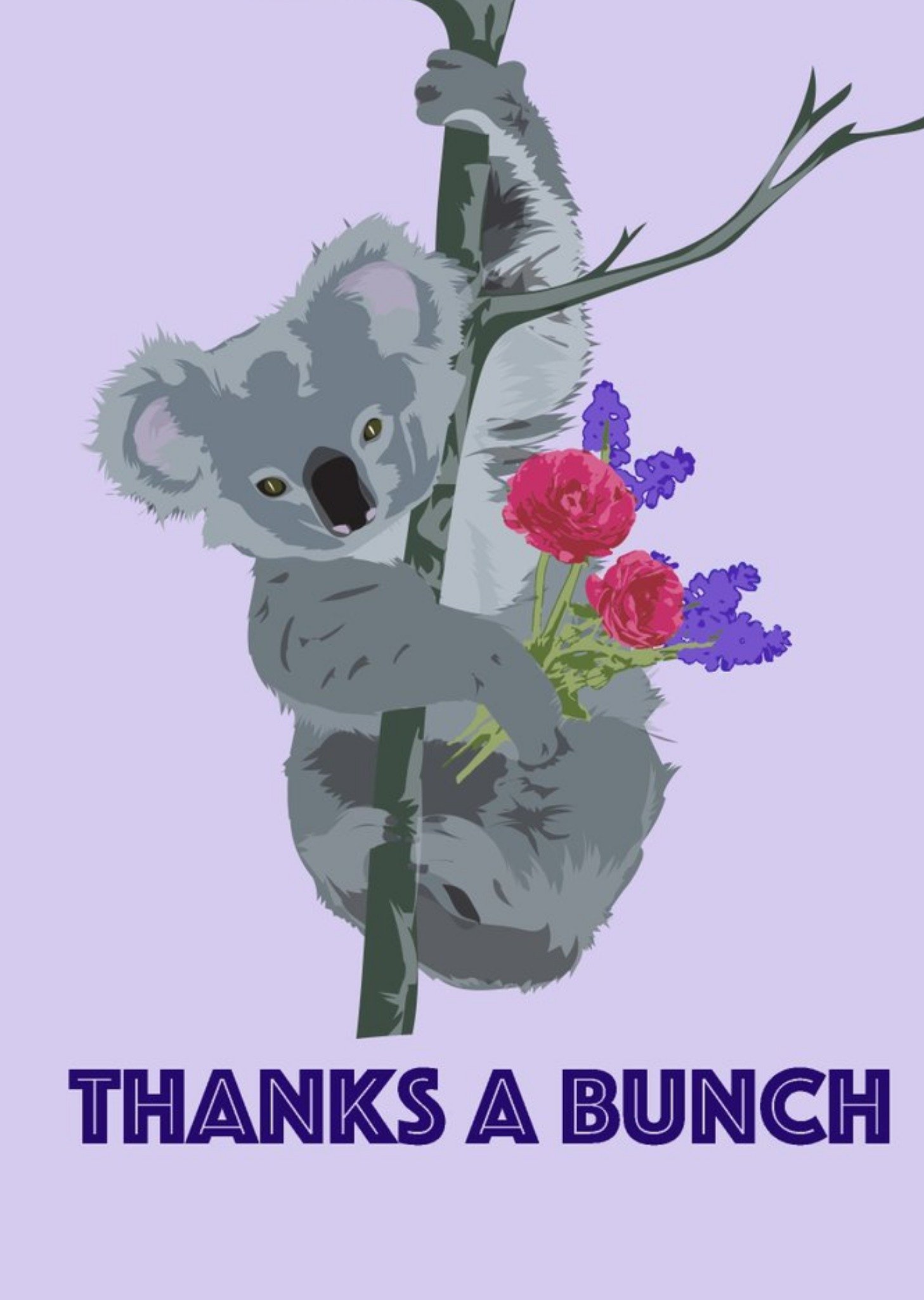 Illustrated Koala And Flowers Thanks A Bunch Card Ecard