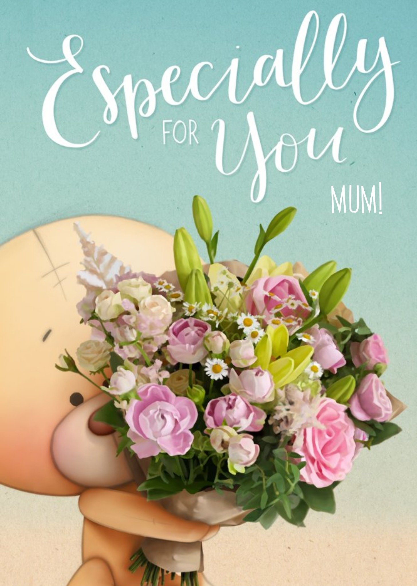 Moonpig Teddy With Beautiful Bouquet Personalised Birthday Card For Mum Ecard