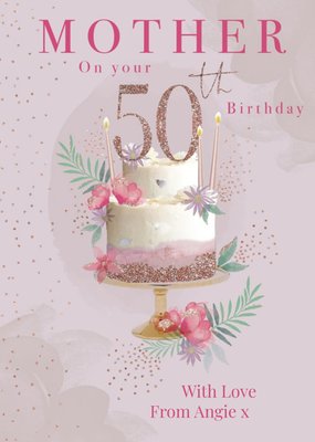 Clintons Mother Pink Glitter Cake 50th Birthday Card