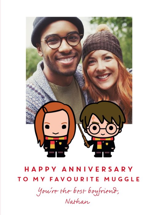 Harry Potter Cartoon Anniversary Photo Upload Boyfriend Card