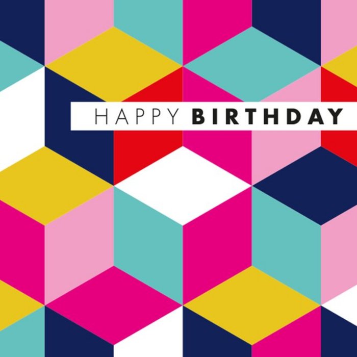 Modern Abstract Coloured Cubes Happy Birthday Card