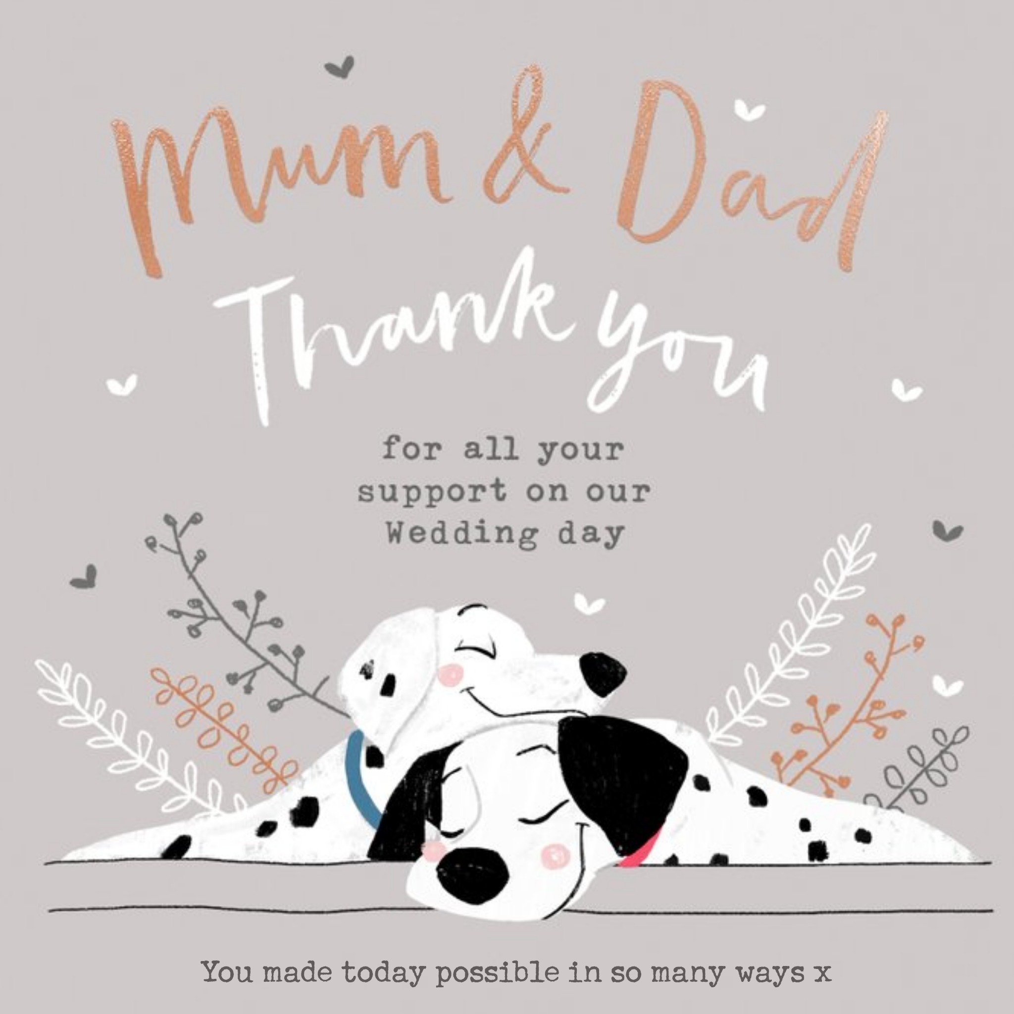 Disney 101 Dalmatians Mum And Dad Thank You For Your Support Wedding Card, Square