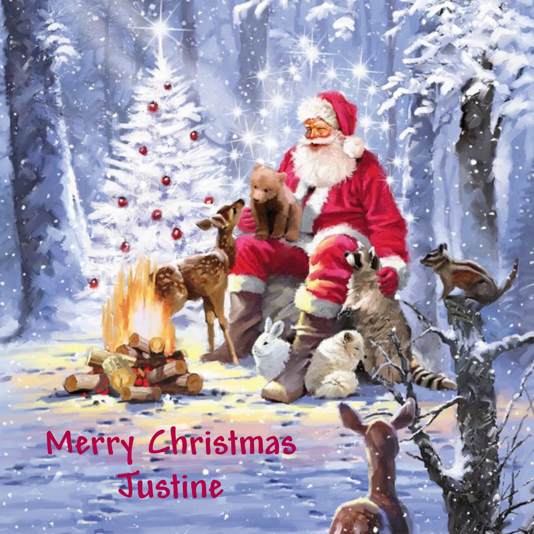 Moonpig Woodland Santa Scene Personalised Christmas Card, Large