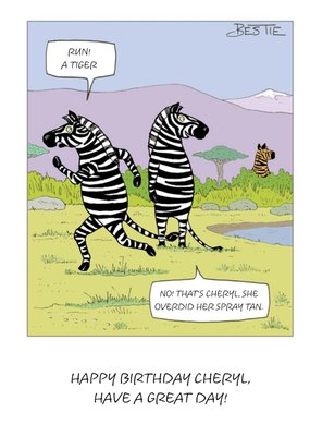 Run, Its A Tiger Zebra Cartoon Card