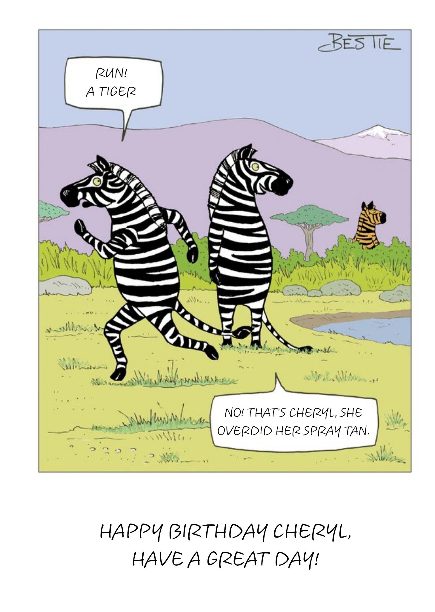 Run, Its A Tiger Zebra Cartoon Card Ecard