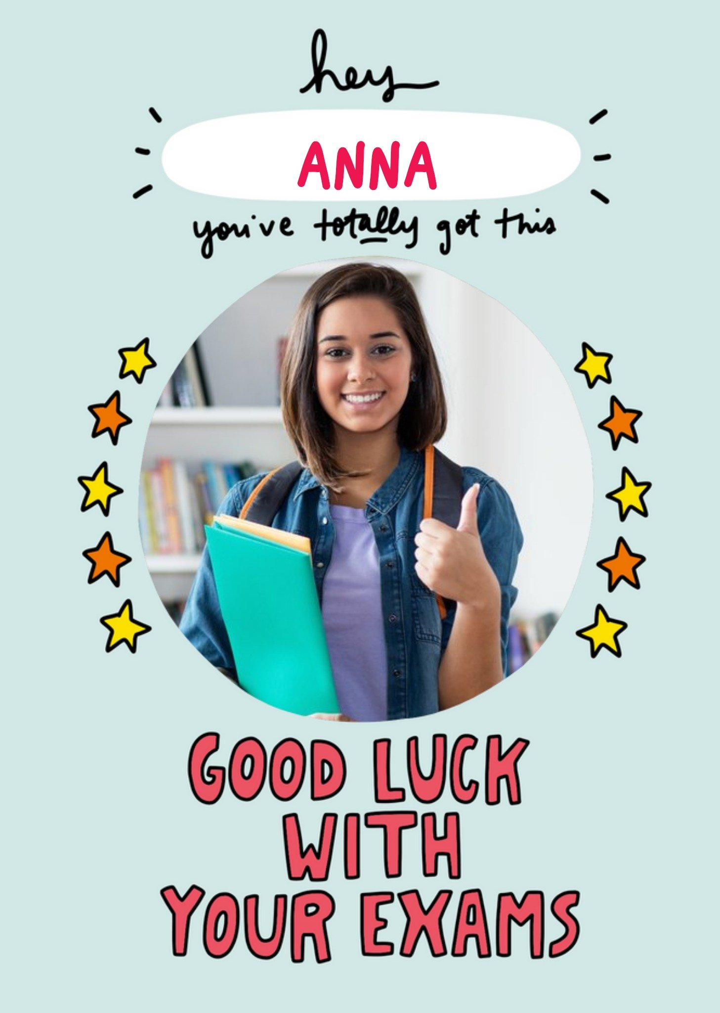 Moonpig Angela Chick Personalised Photo Upload Exams Good Luck Card, Large