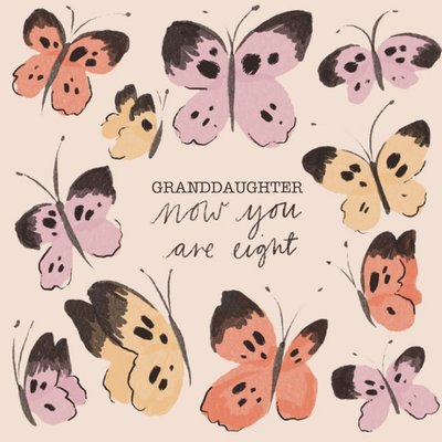 Illustration Of Butterflies Surrounding Handwritten Typography Granddaughter's Eighth Birthday Card