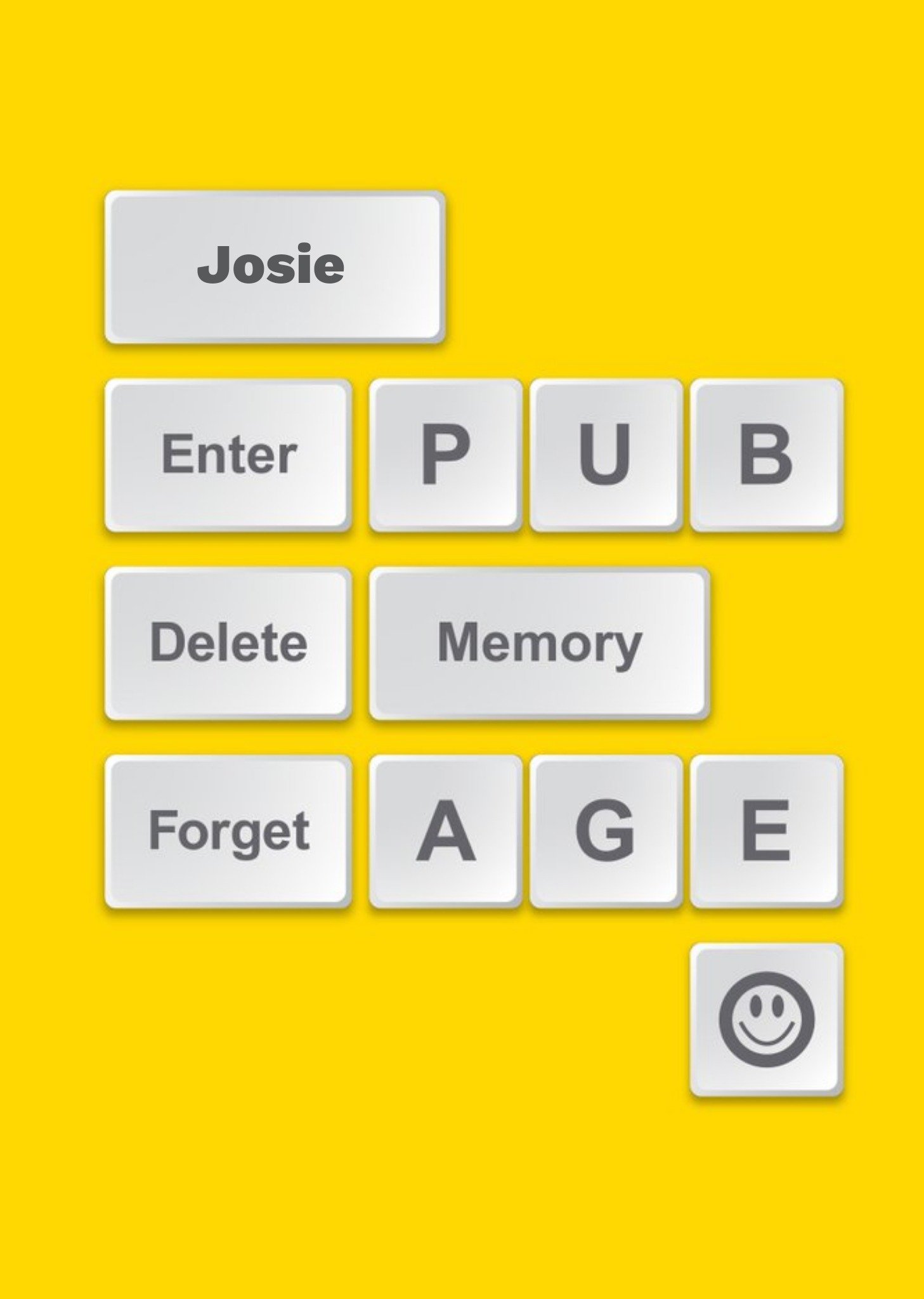 Moonpig Personalised Keyboard Letters Enter Pub Delete Memory Forget Age Card, Large